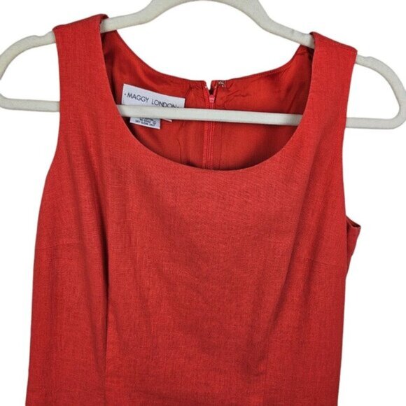 Maggy London Orange Embroidered Linen/Cotton Sleeveless Maxi Dress Vest Size 10 - Picture 11 of 15